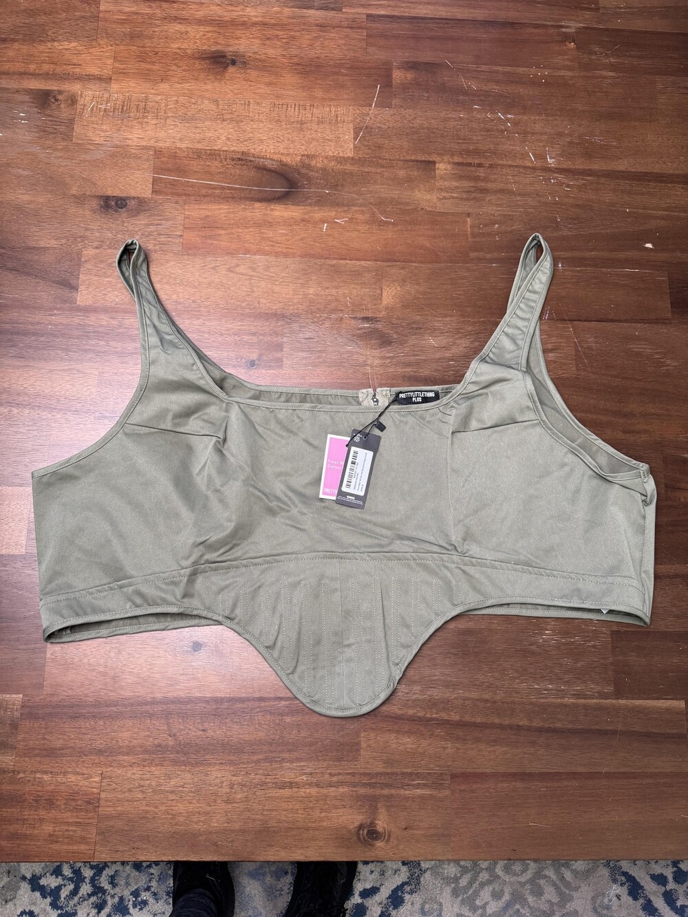 PrettyLittleThing Plus Corset Top Womens US 24 Khaki Green Zip Back Bustier